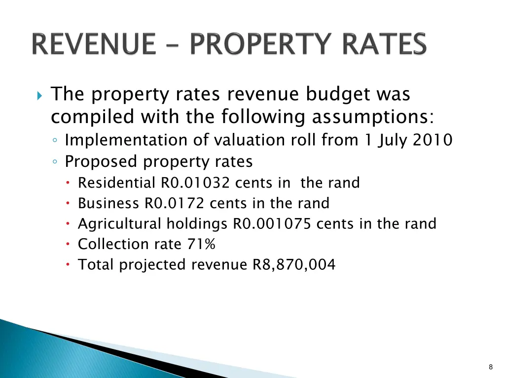 the property rates revenue budget was compiled