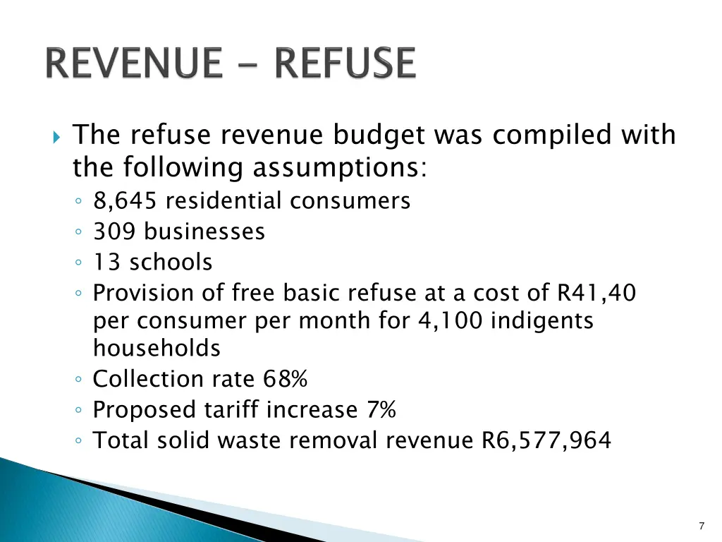 the refuse revenue budget was compiled with