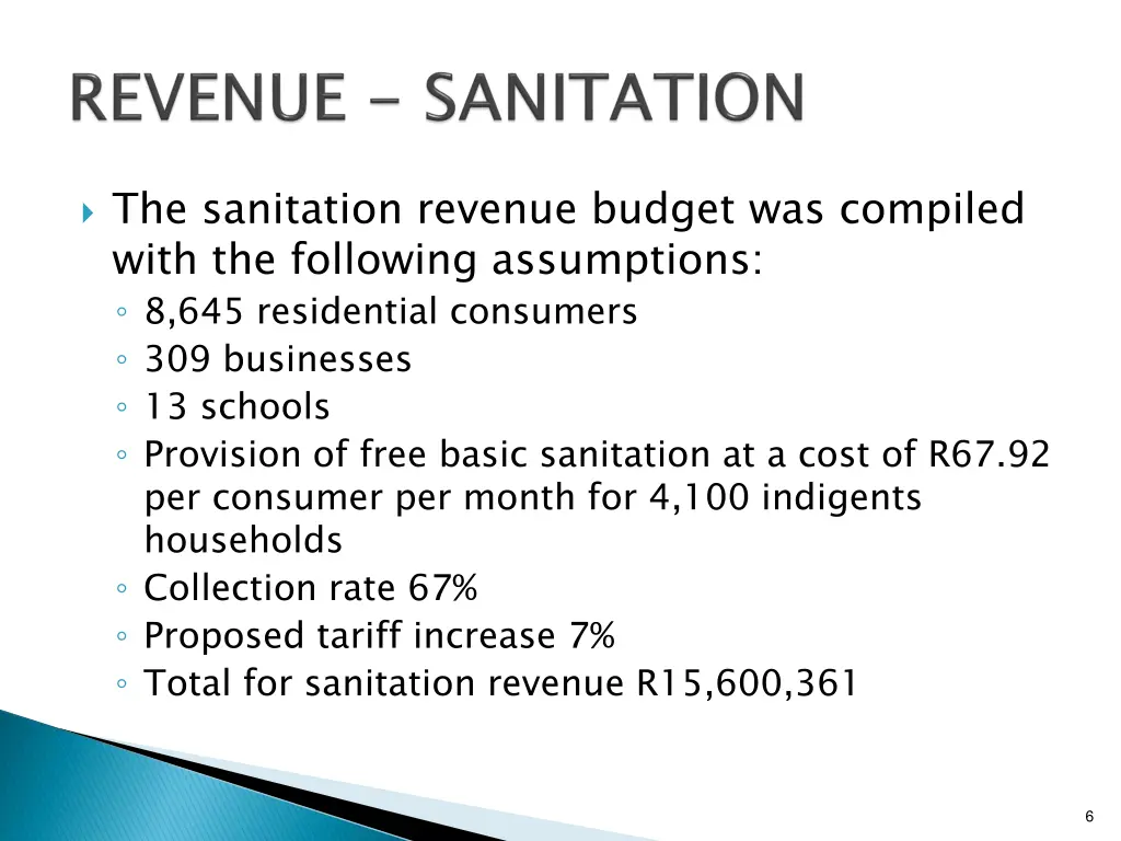 the sanitation revenue budget was compiled with