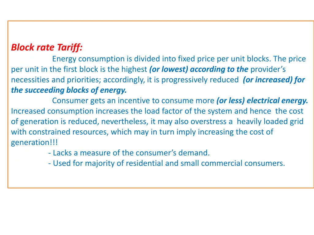 block rate tariff energy consumption is divided