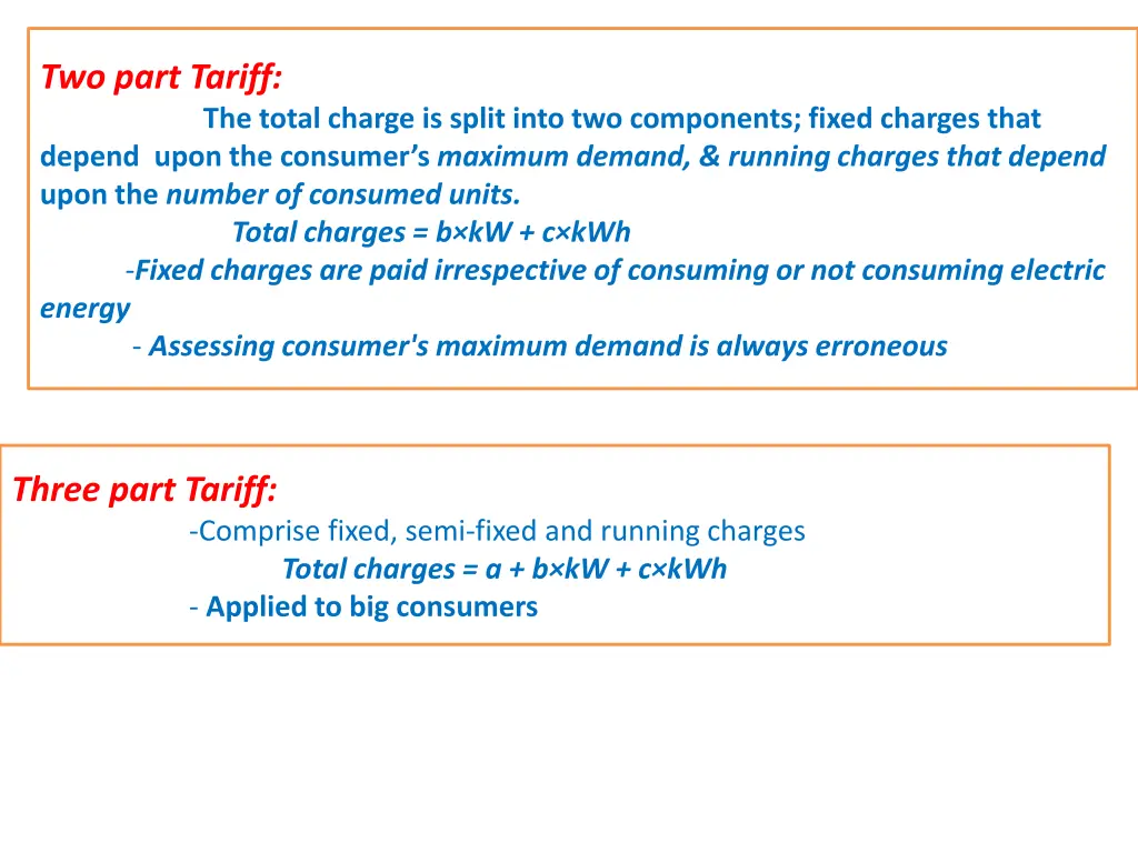 two part tariff the total charge is split into