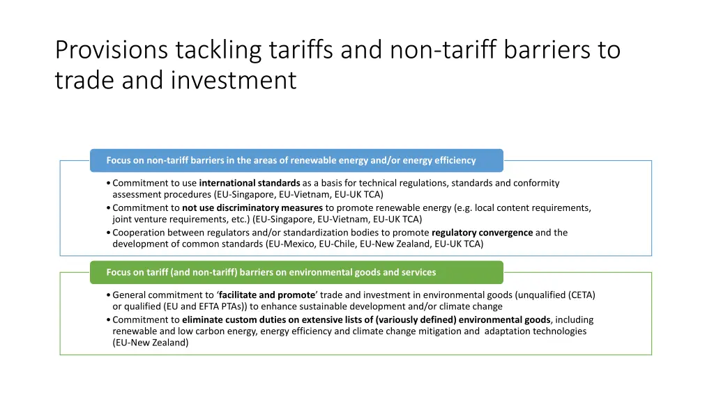 provisions tackling tariffs and non tariff