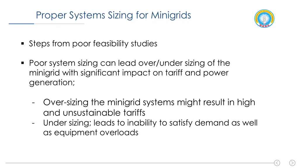 proper systems sizing for minigrids