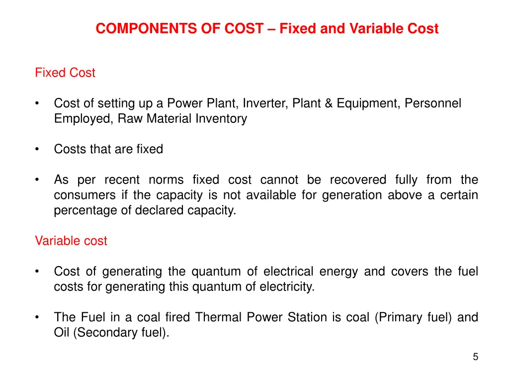 components of cost fixed and variable cost