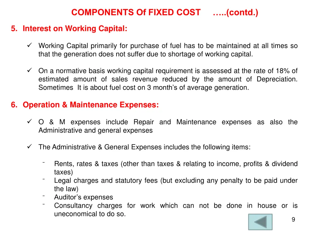 components of fixed cost contd 2