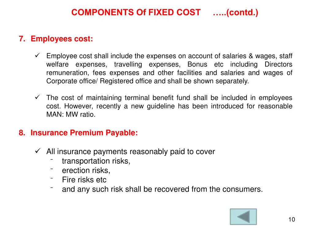 components of fixed cost contd 3