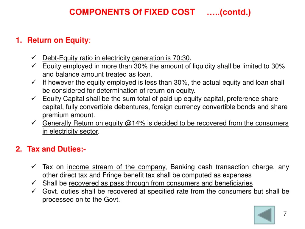 components of fixed cost contd