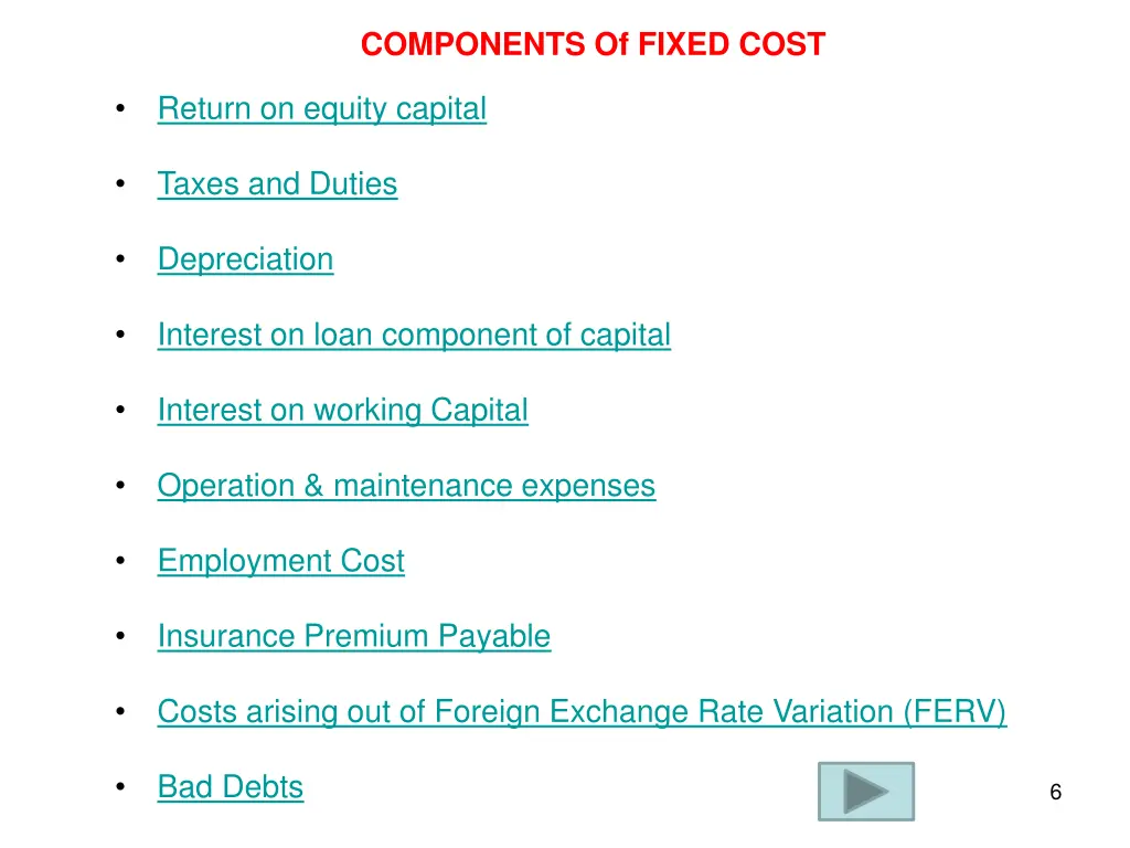 components of fixed cost