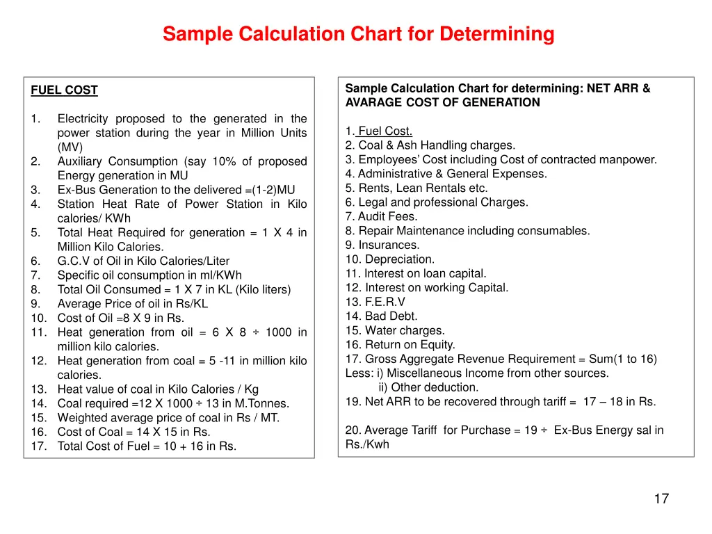 sample calculation chart for determining