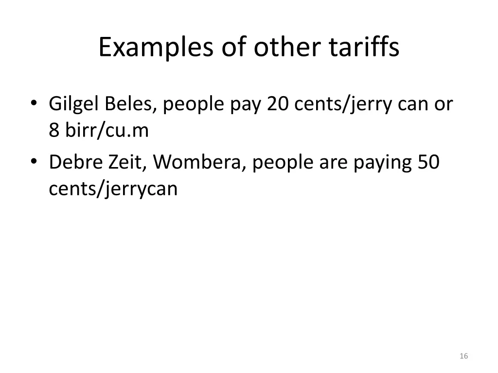 examples of other tariffs