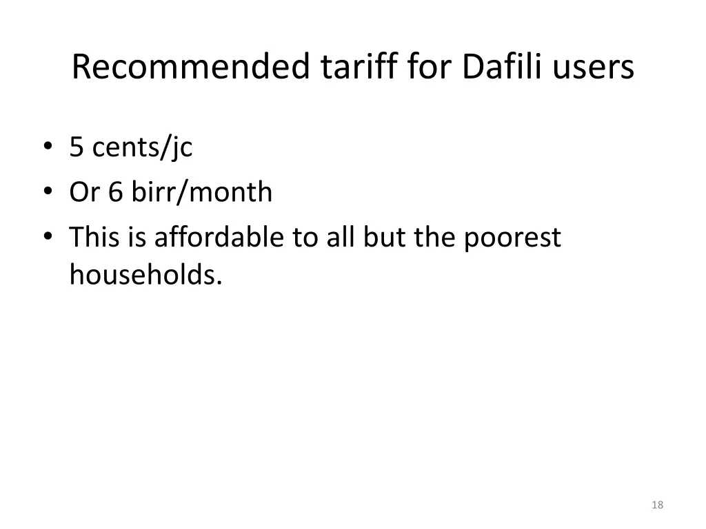 recommended tariff for dafili users