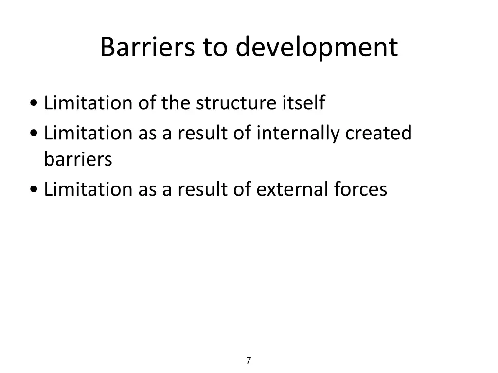 barriers to development