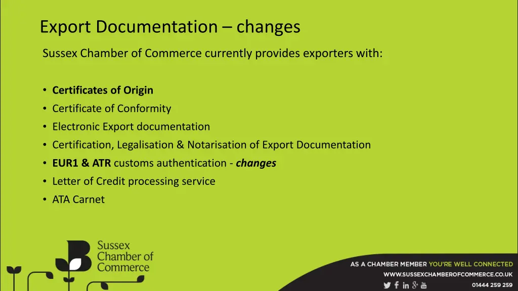 export documentation changes