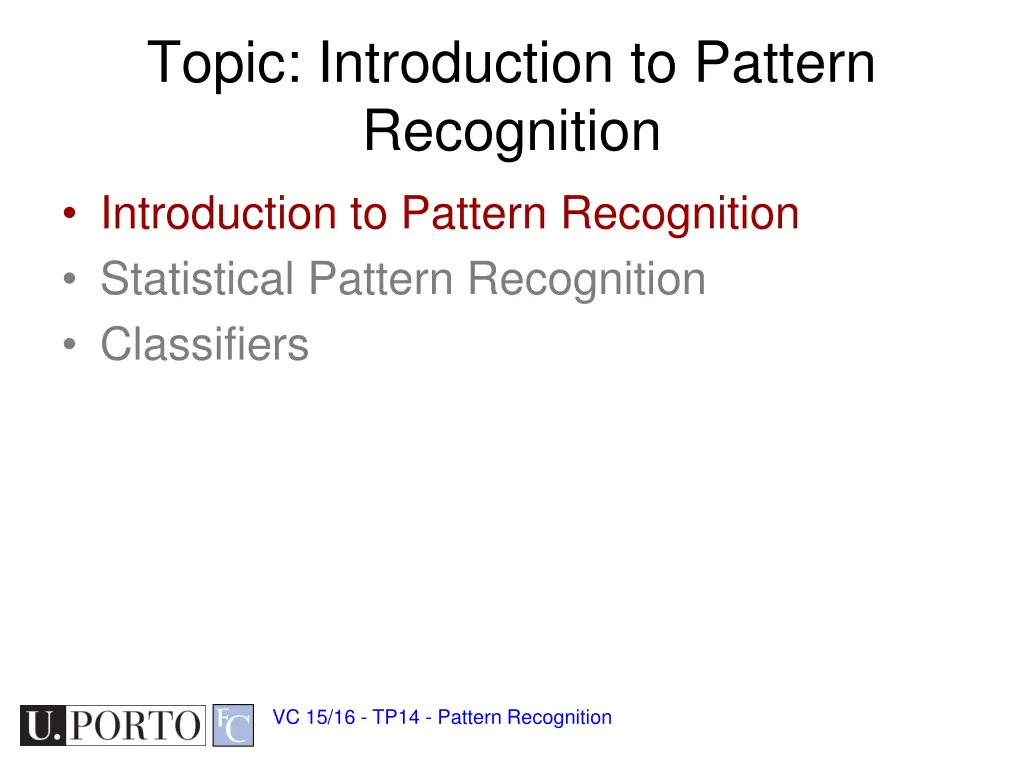 topic introduction to pattern recognition