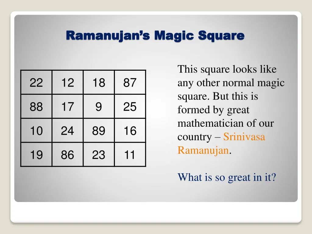 ramanujan s magic square ramanujan s magic square