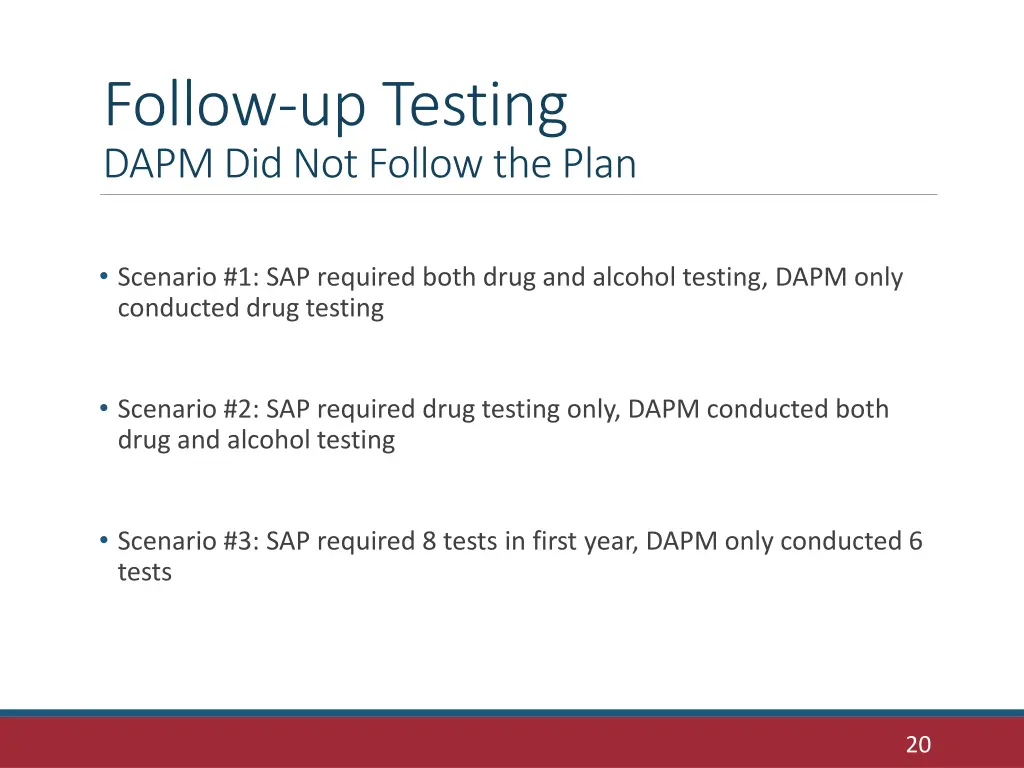 follow up testing dapm did not follow the plan