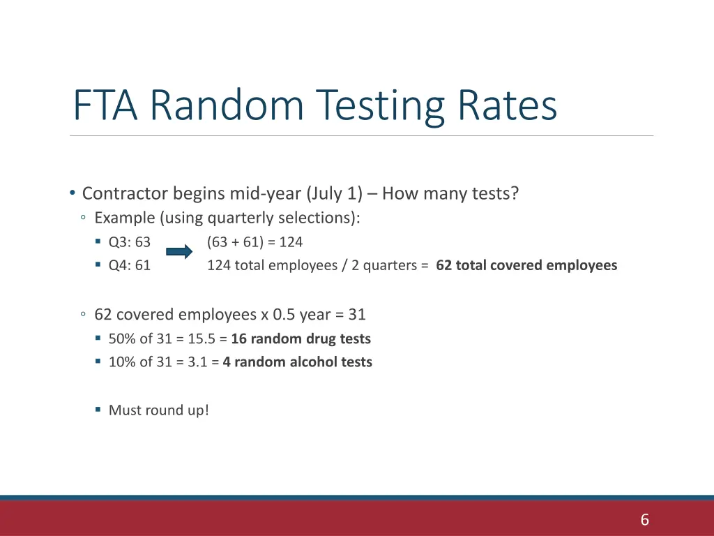 fta random testing rates 1