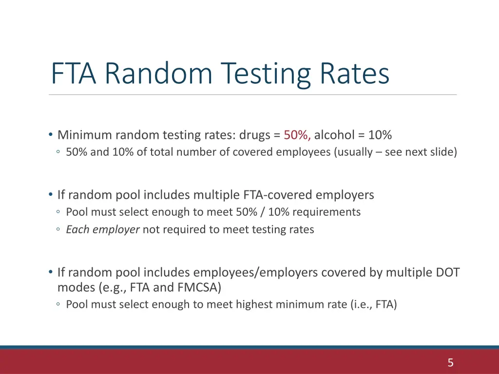 fta random testing rates