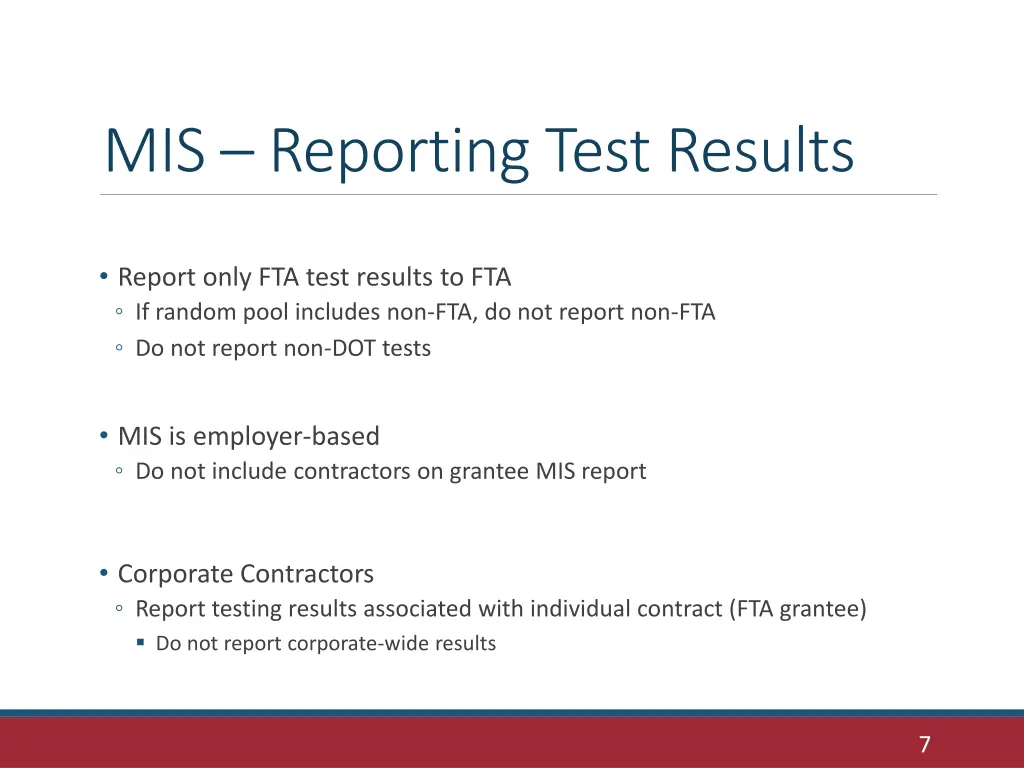 mis reporting test results