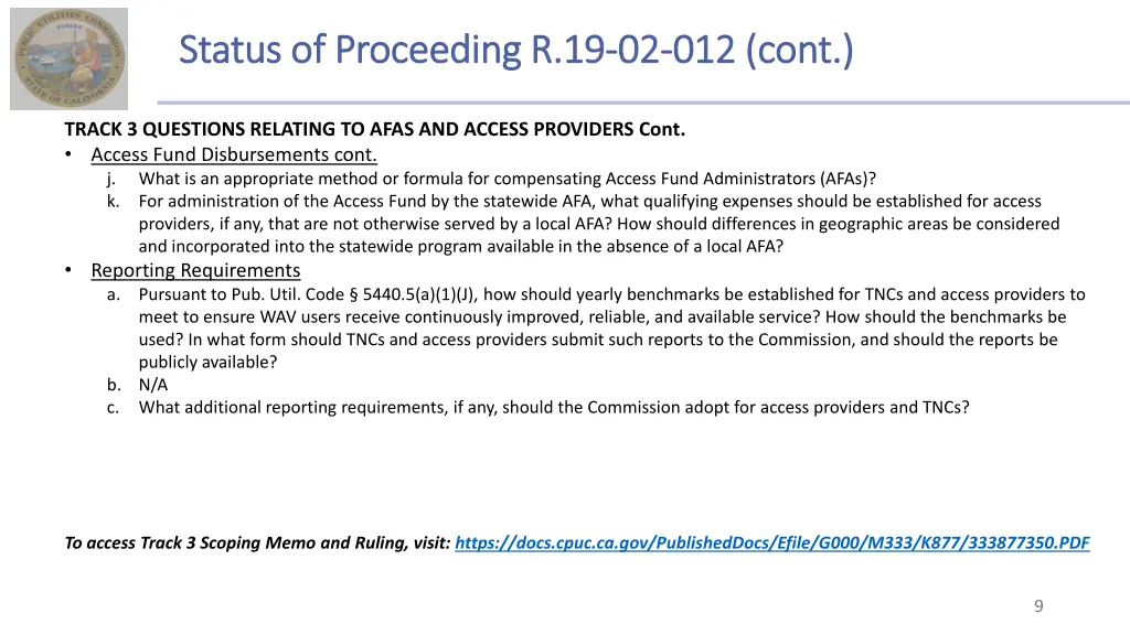 status of proceeding r 19 status of proceeding 1