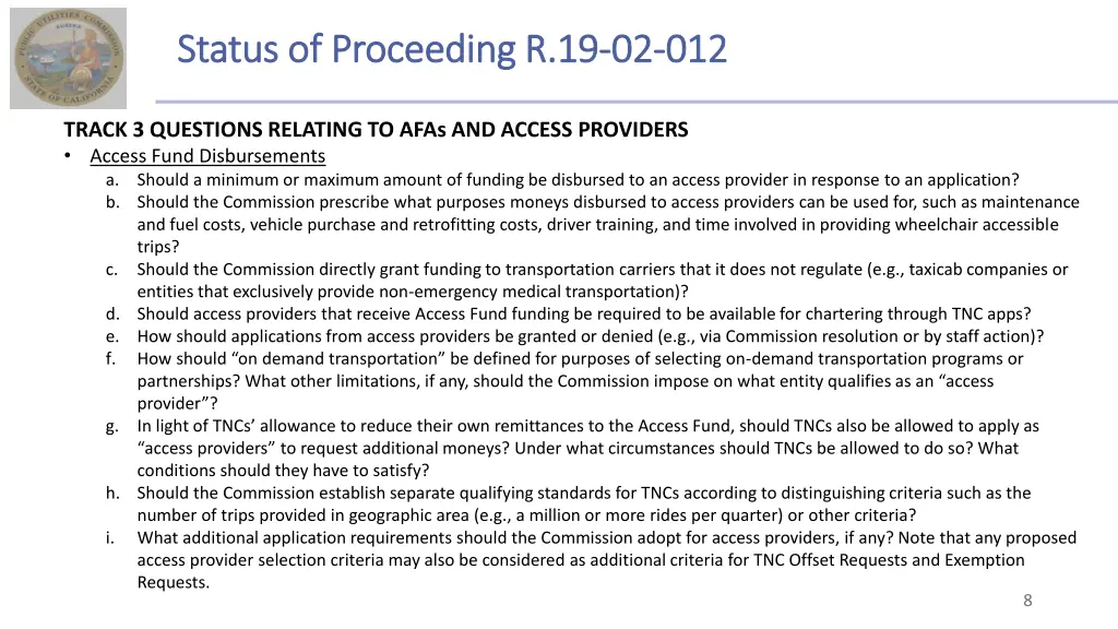 status of proceeding r 19 status of proceeding