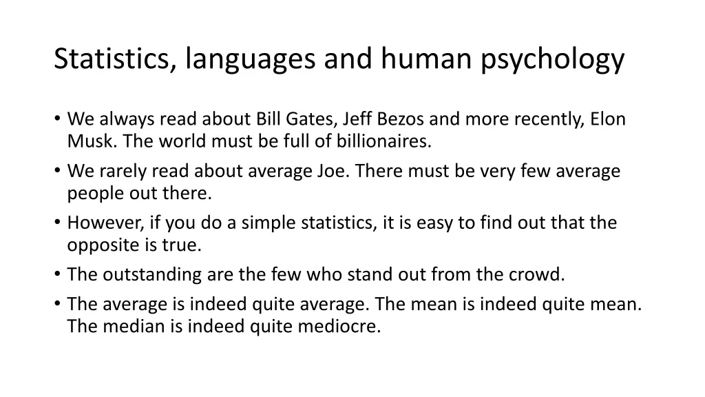 statistics languages and human psychology