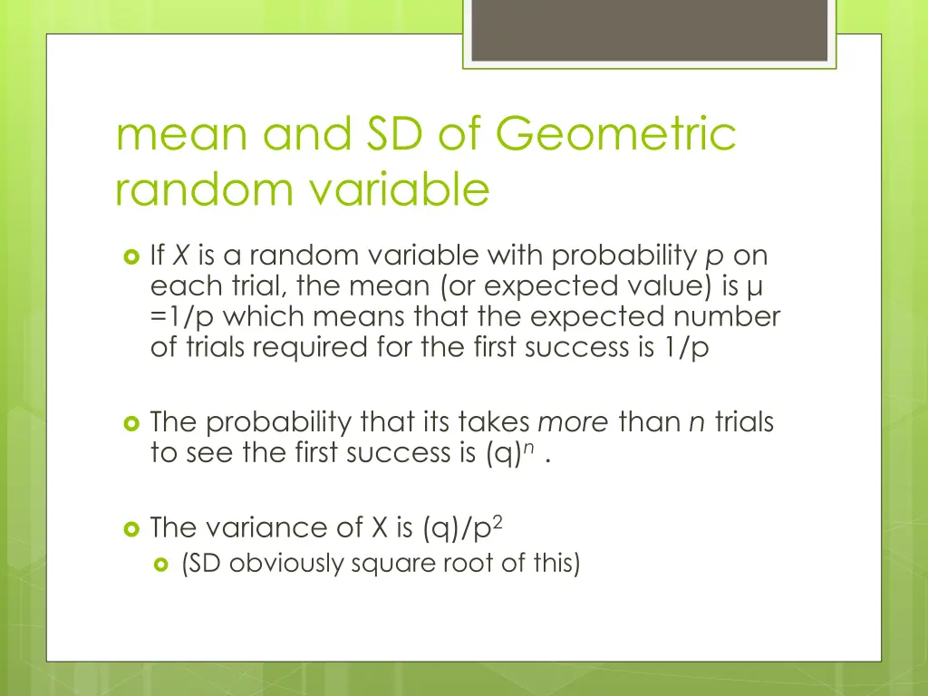 mean and sd of geometric random variable