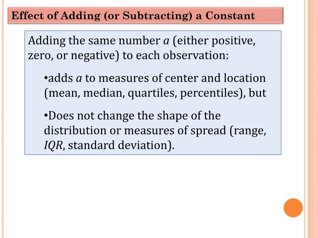 effect of adding or subtracting a constant