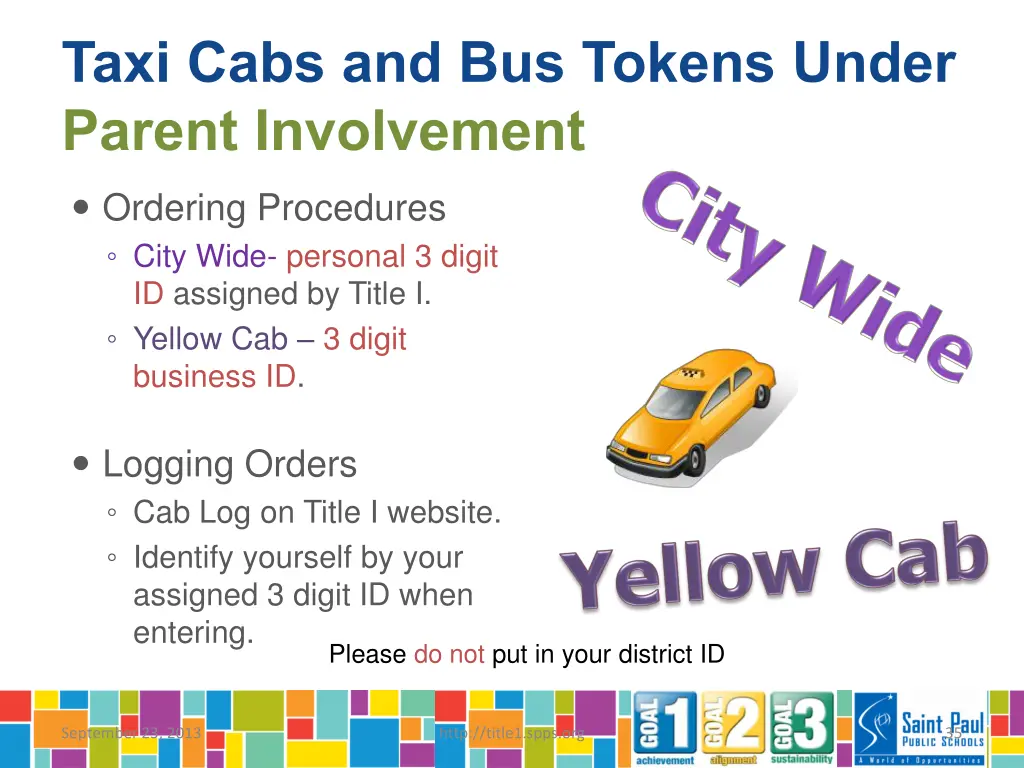 taxi cabs and bus tokens under parent involvement