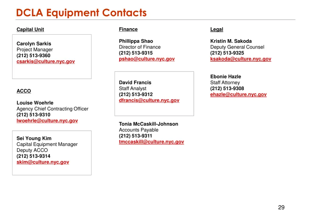 dcla equipment contacts