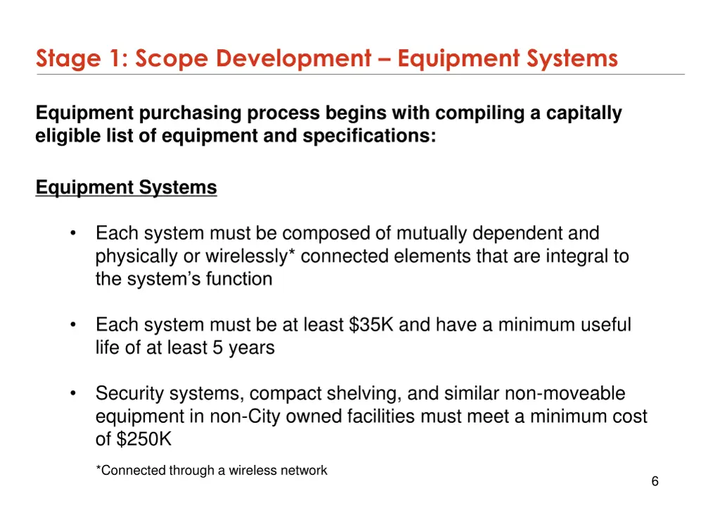 stage 1 scope development equipment systems