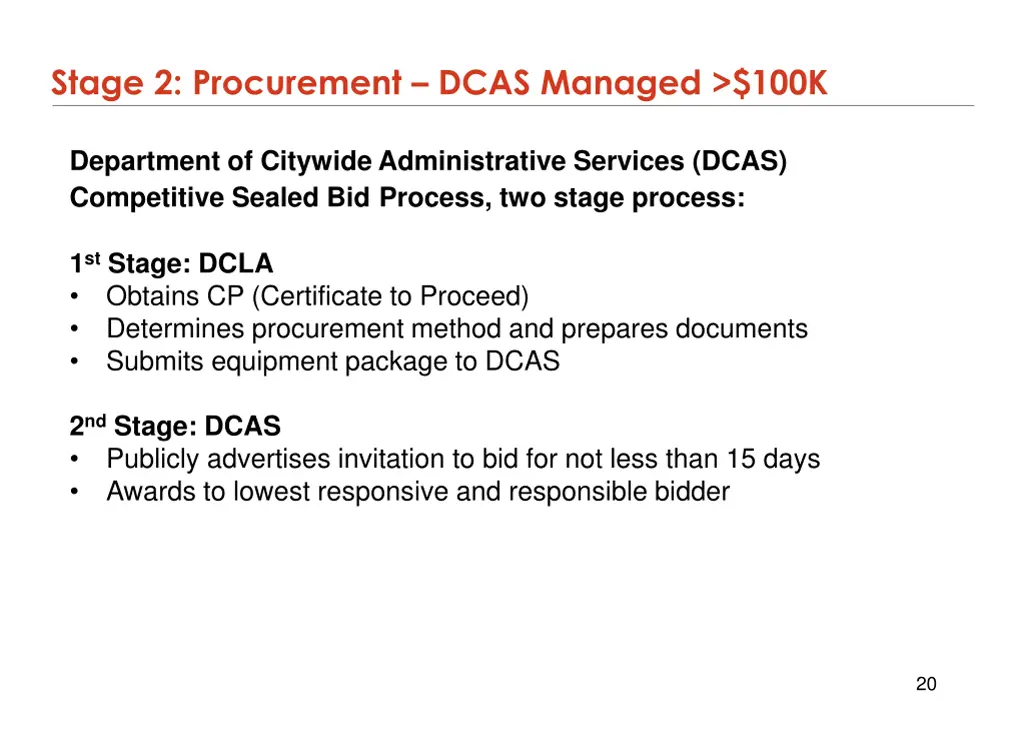 stage 2 procurement dcas managed 100k