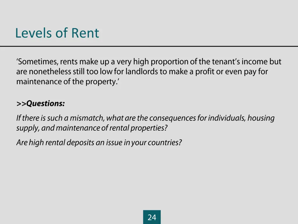 levels of rent