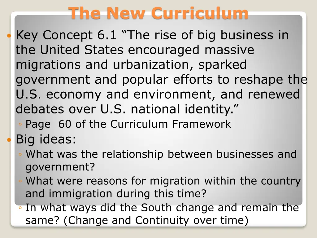 the new curriculum key concept 6 1 the rise