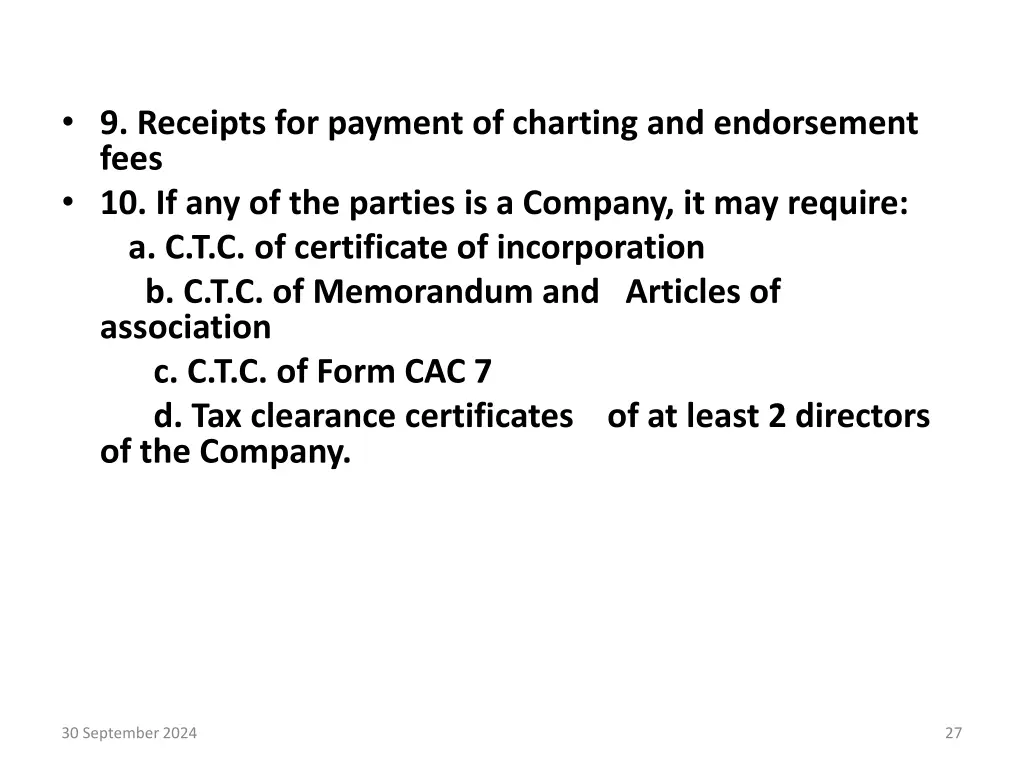 9 receipts for payment of charting