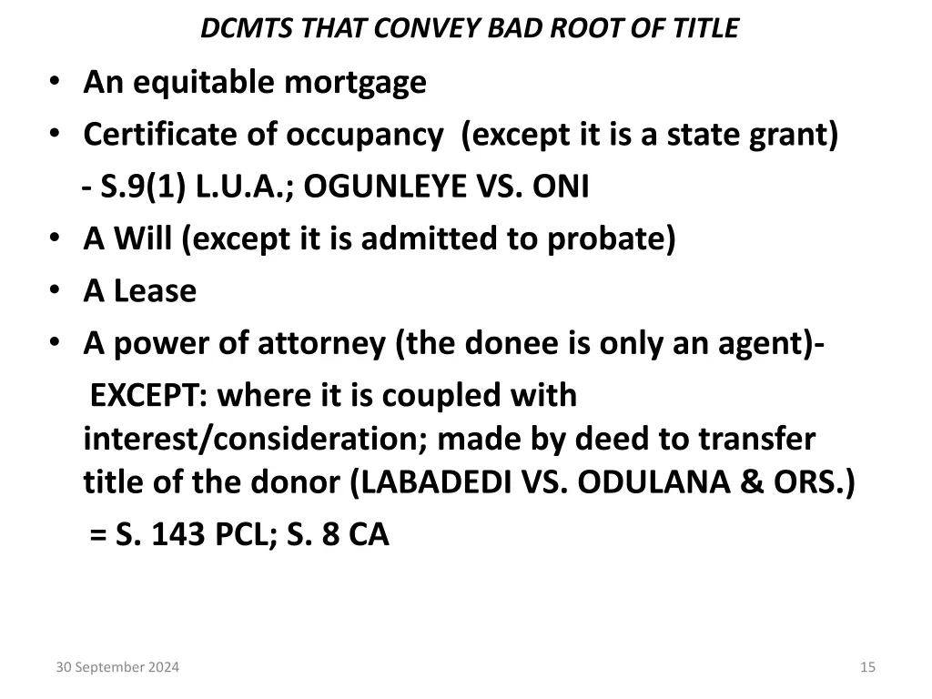 dcmts that convey bad root of title an equitable