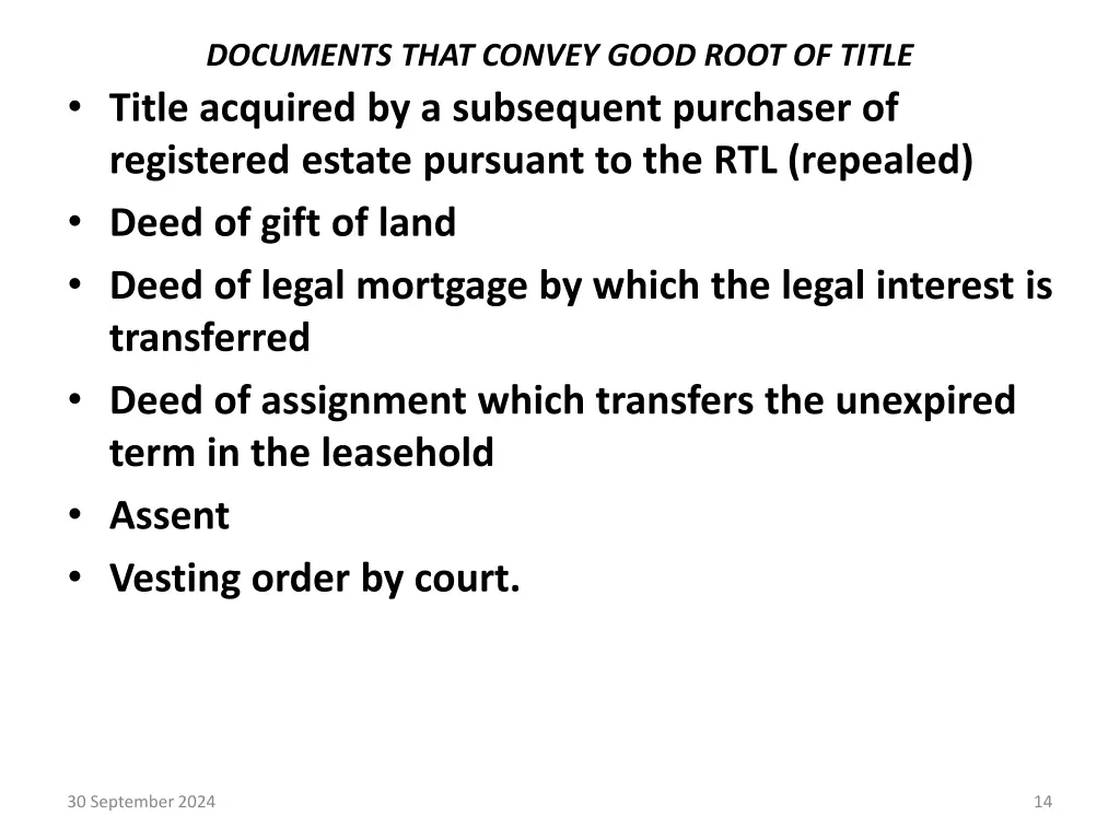 documents that convey good root of title title