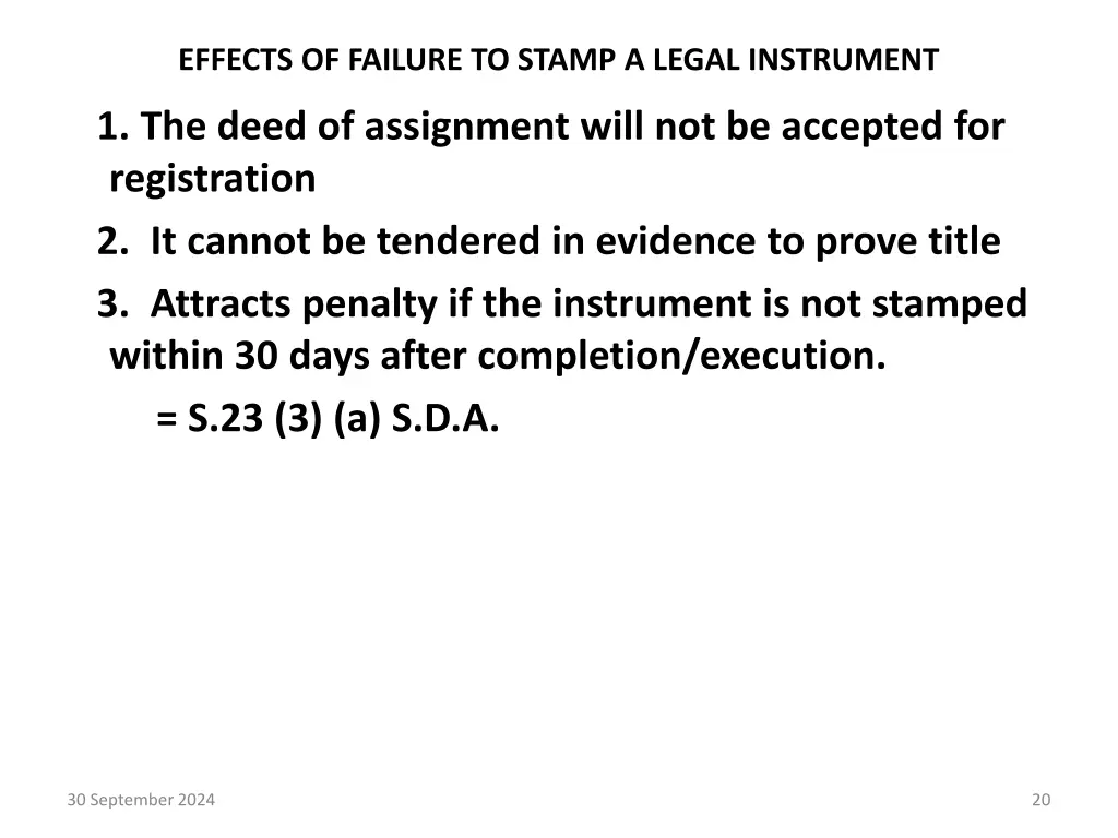 effects of failure to stamp a legal instrument