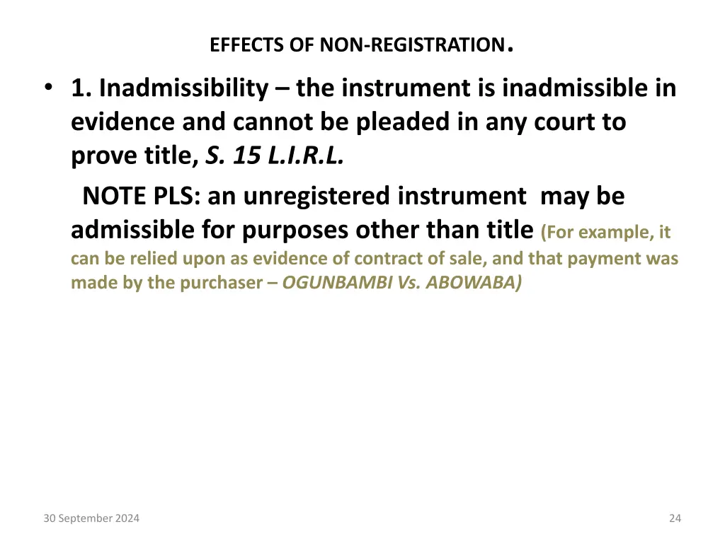 effects of non registration