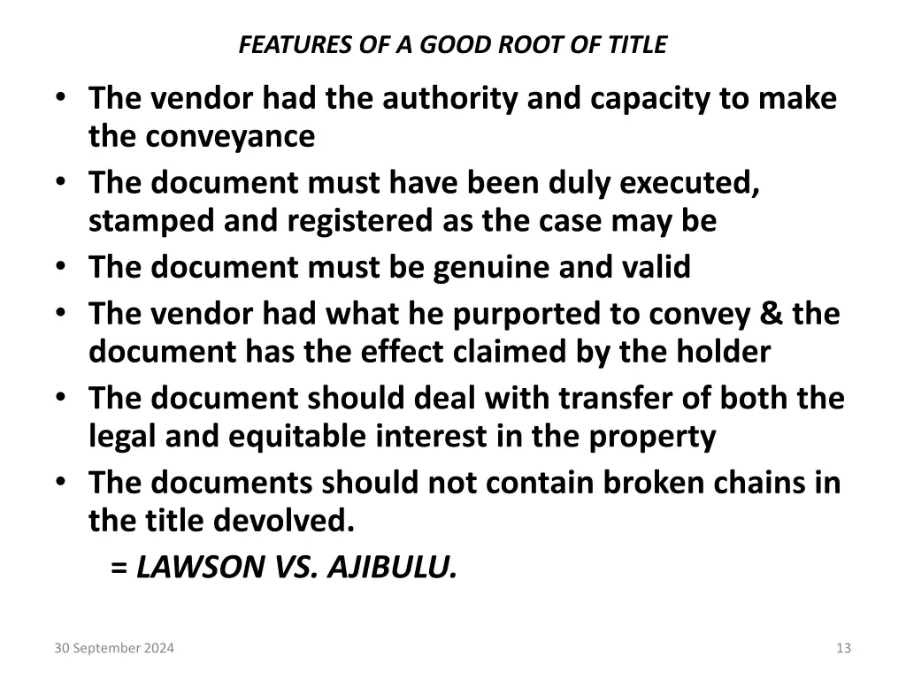 features of a good root of title the vendor