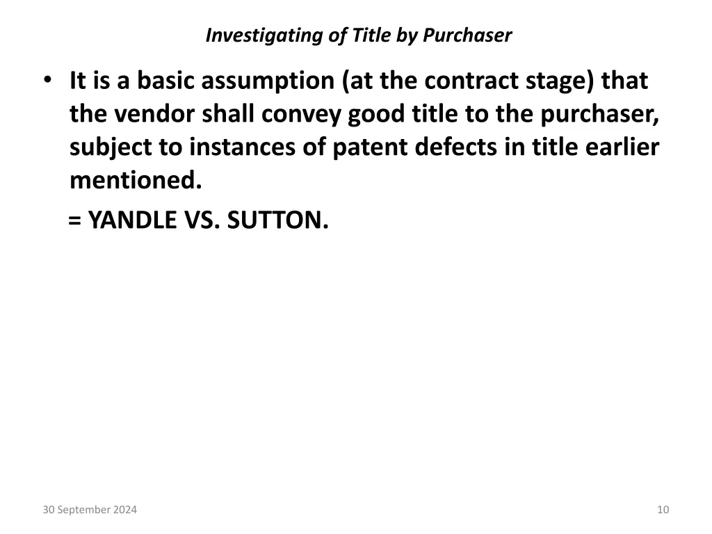 investigating of title by purchaser