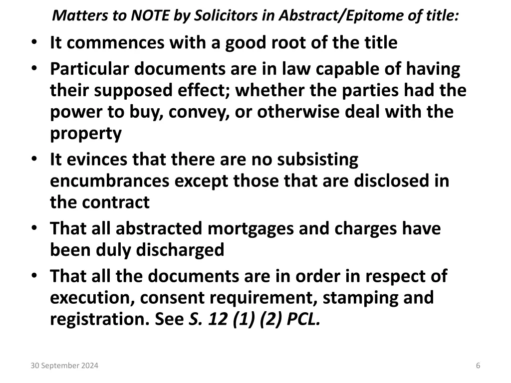 matters to note by solicitors in abstract epitome