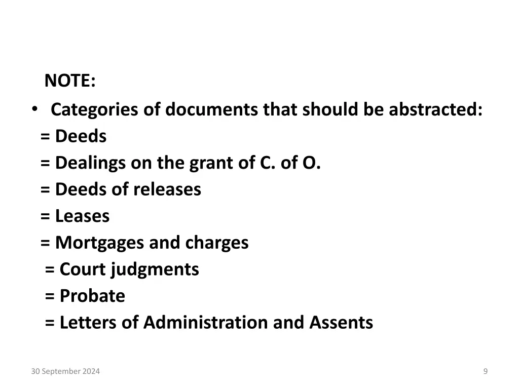 note categories of documents that should