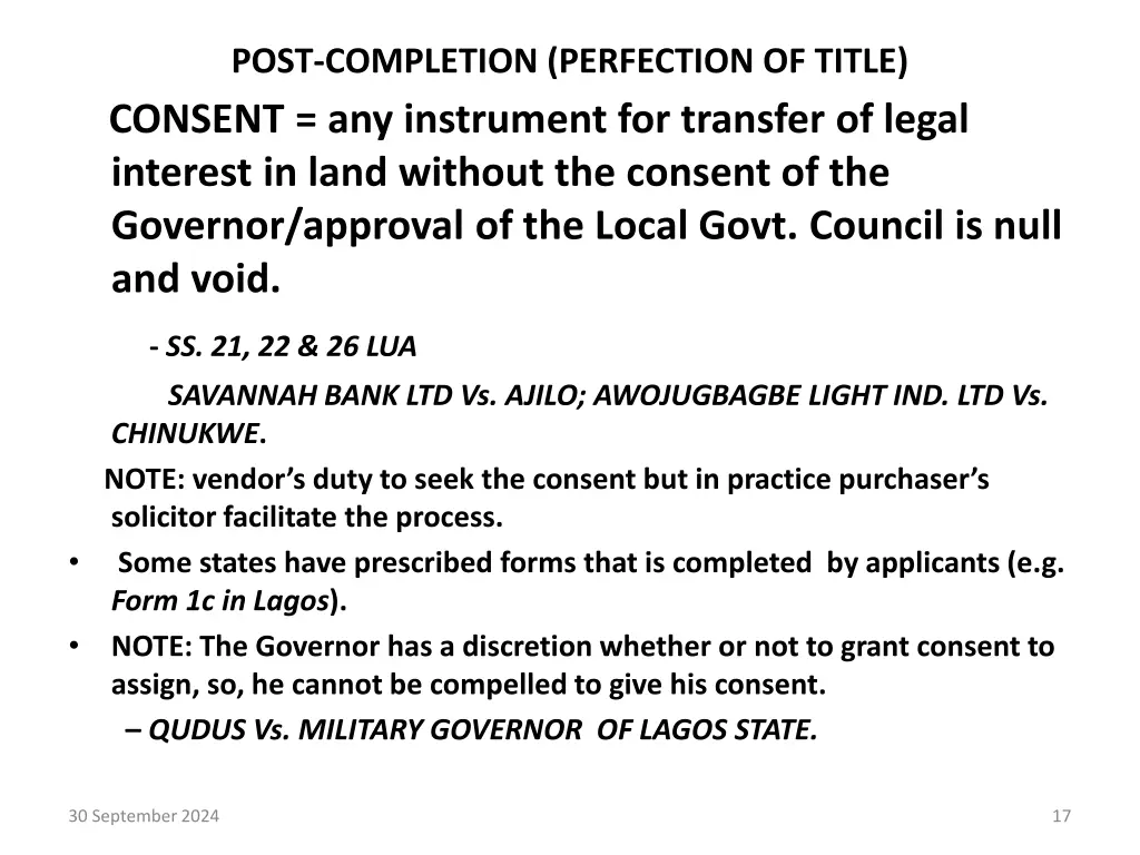 post completion perfection of title consent