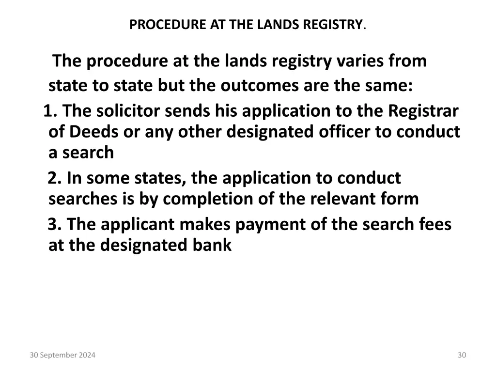 procedure at the lands registry