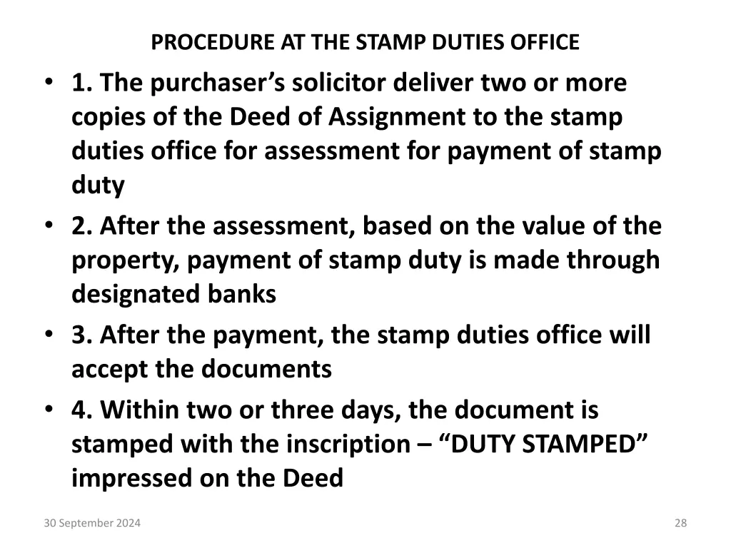 procedure at the stamp duties office