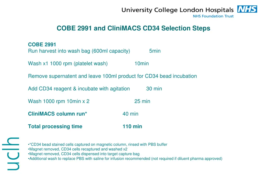 cobe 2991 and clinimacs cd34 selection steps