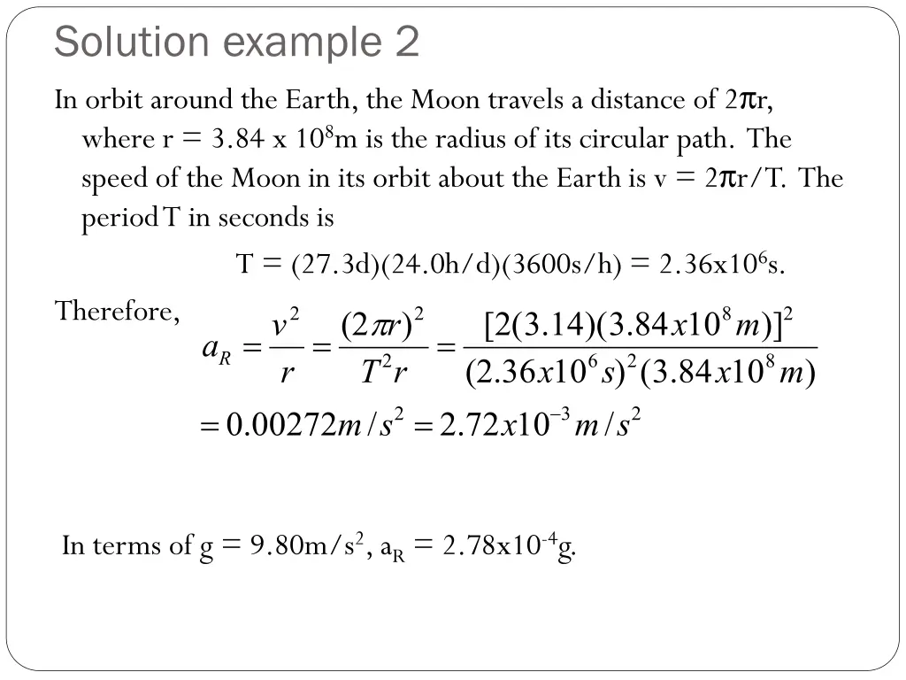 solution example 2 in orbit around the earth