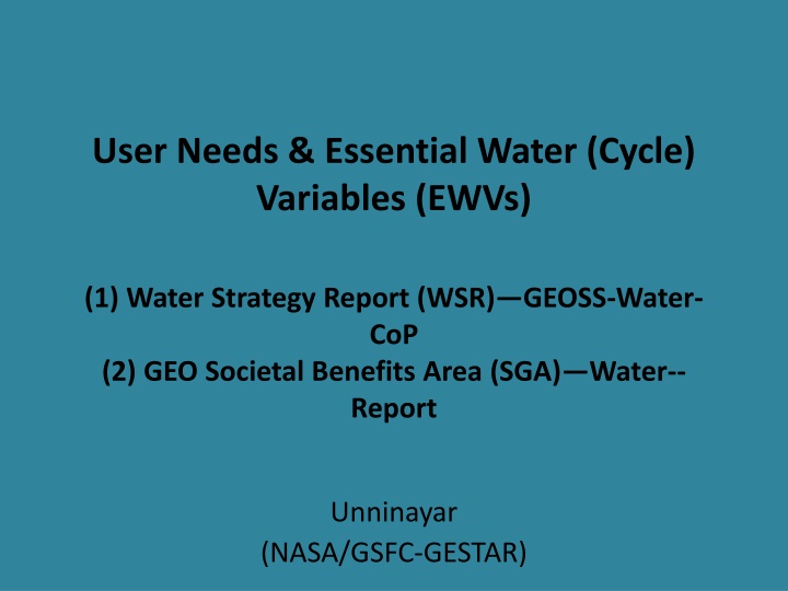 user needs essential water cycle variables ewvs