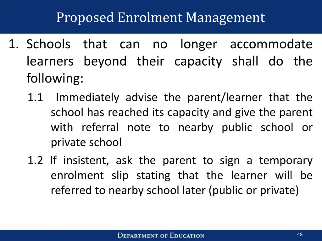 proposed enrolment management